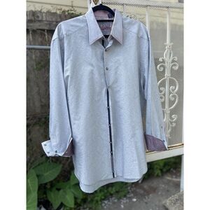 Robert Graham Men's Size XL Light‎ Blue Striped Long Sleeve Purple Flip Cuff